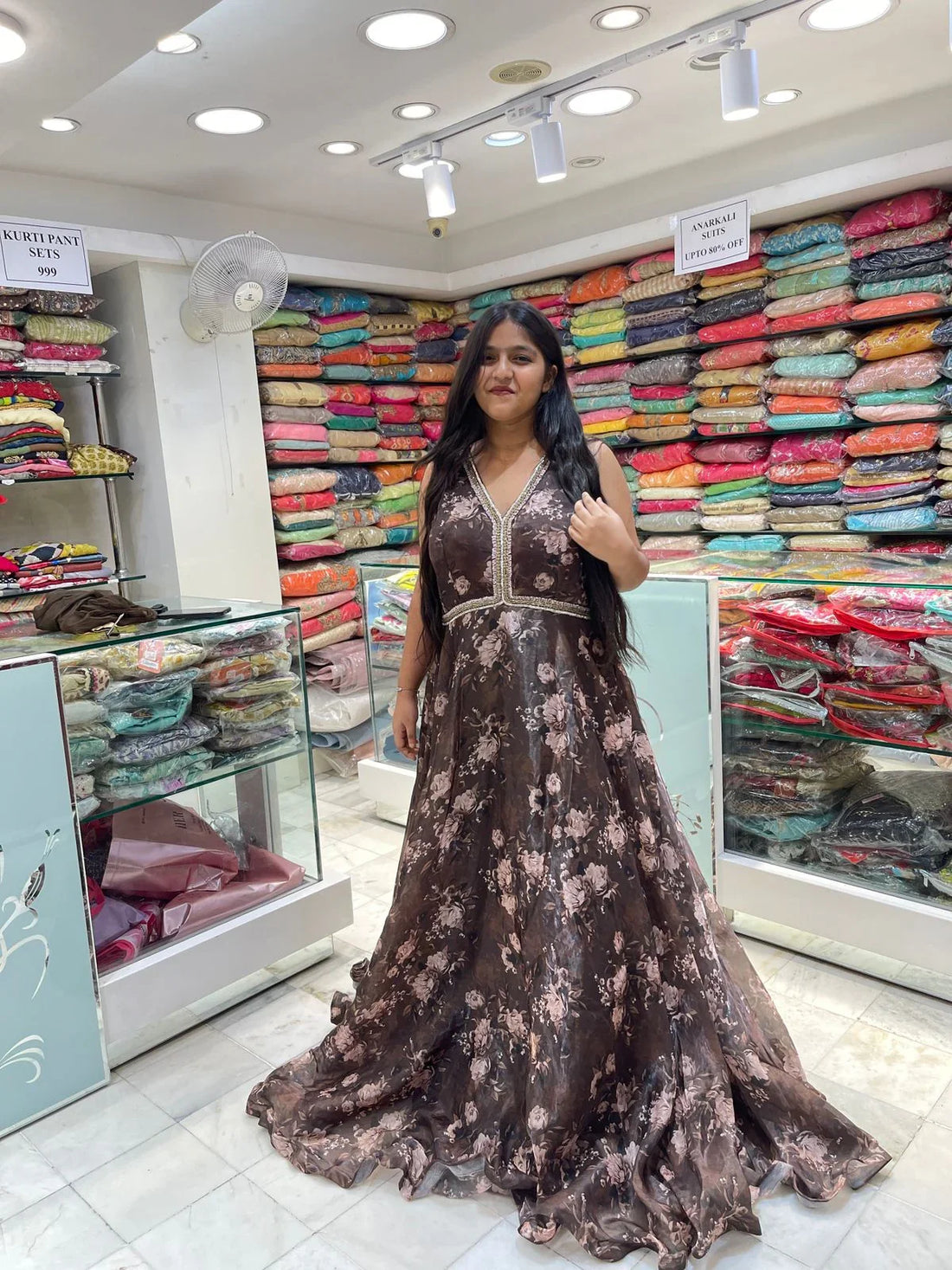 Floral printed Party wear organza gown