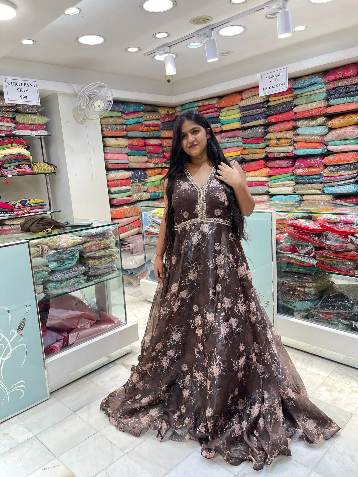 Floral printed Party wear organza gown