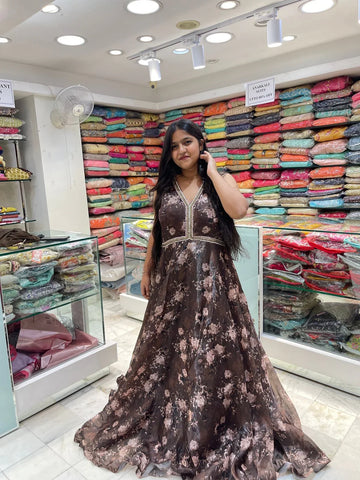 Floral printed Party wear organza gown