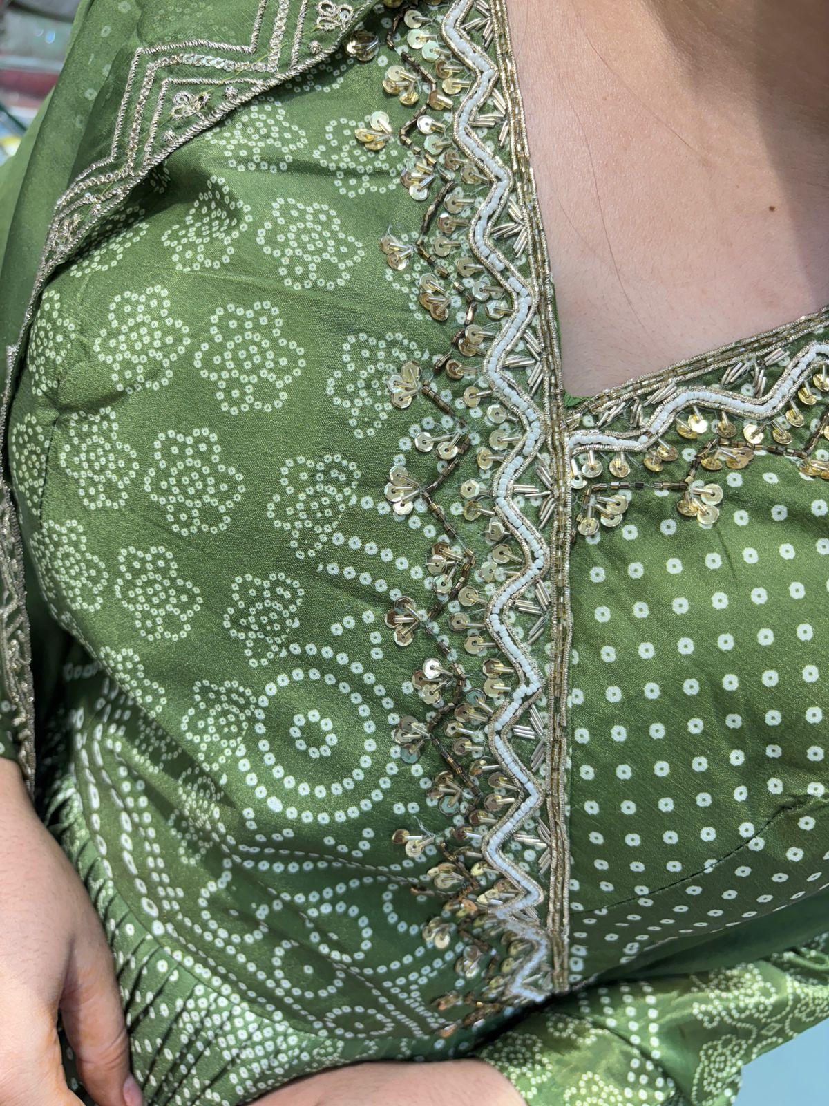 Pure chinon green Bhandani printed semi party wear gown
