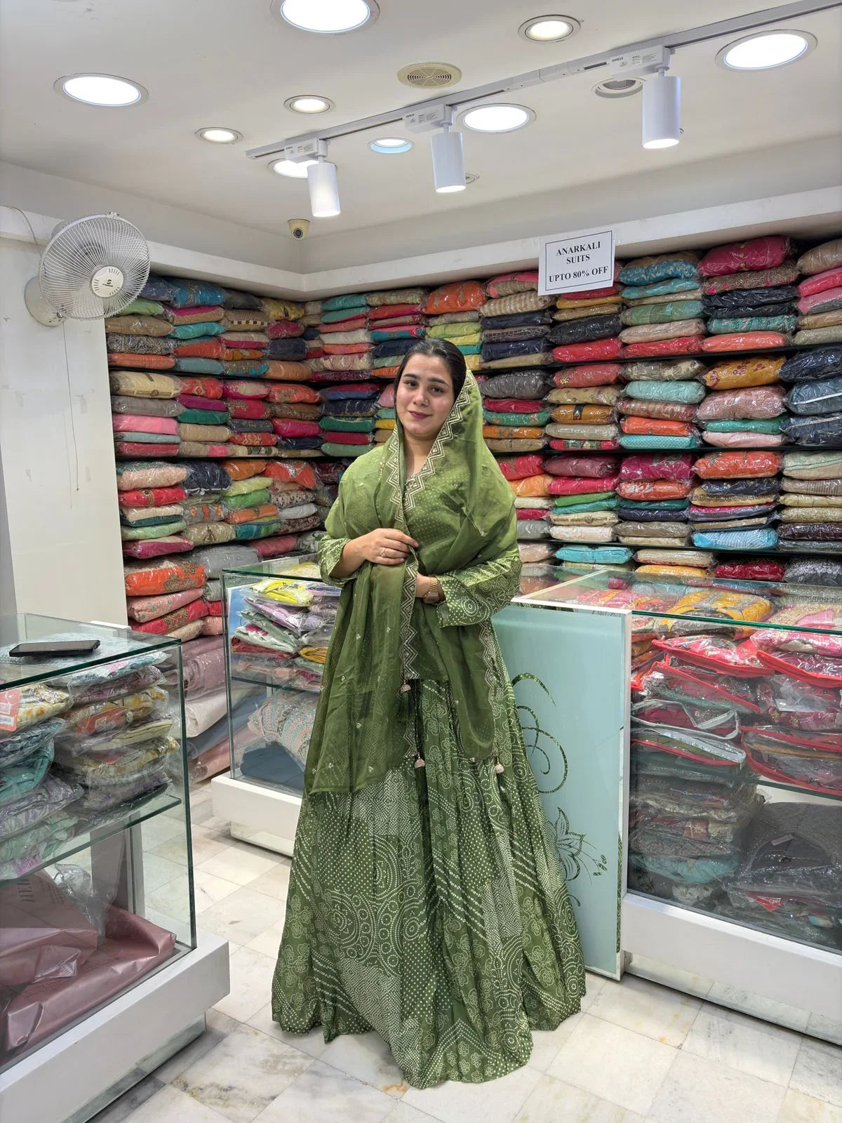 Pure chinon green Bhandani printed semi party wear gown