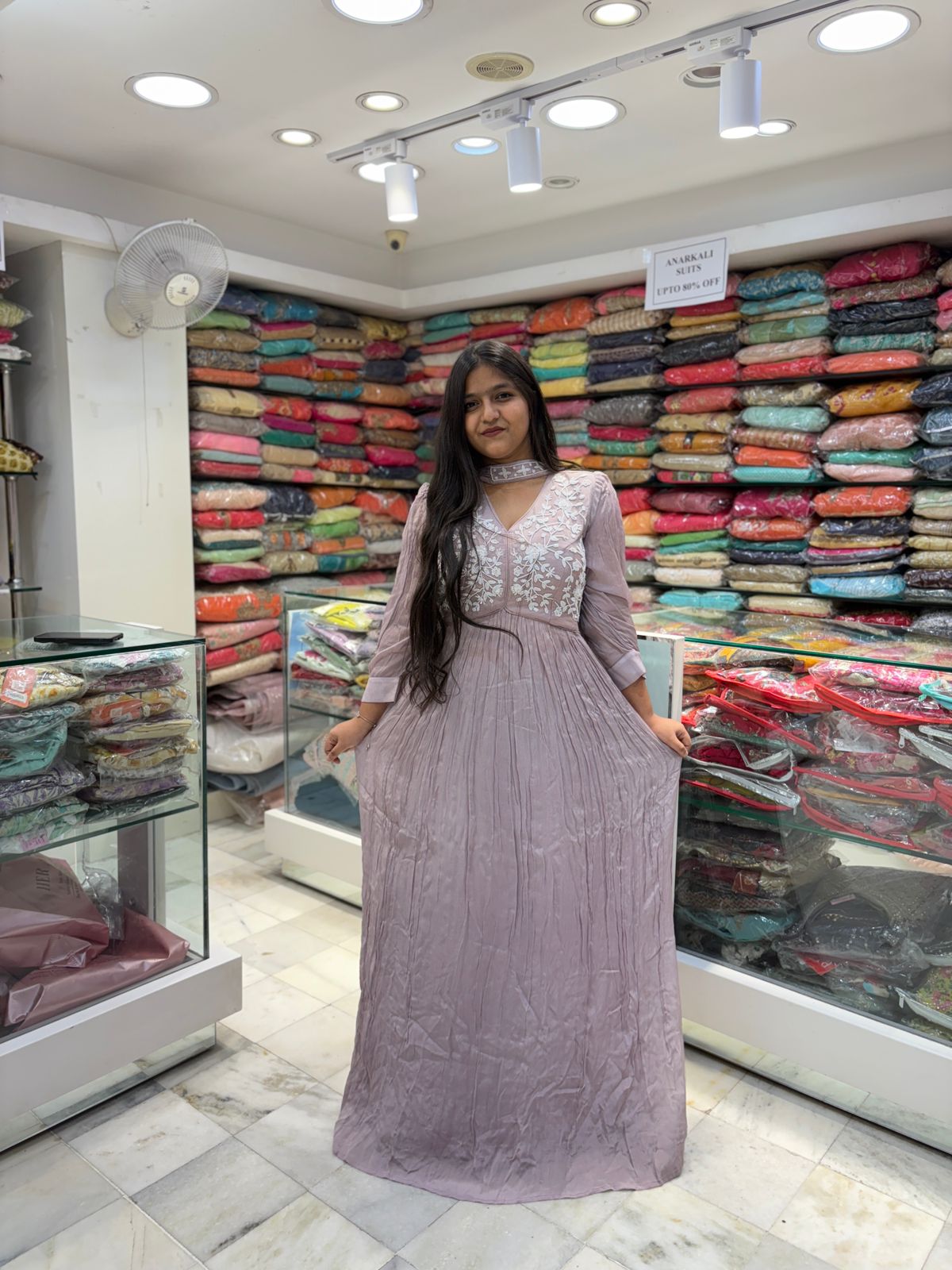 Pure Chinon Pearl Moti Work Party Wear Gown