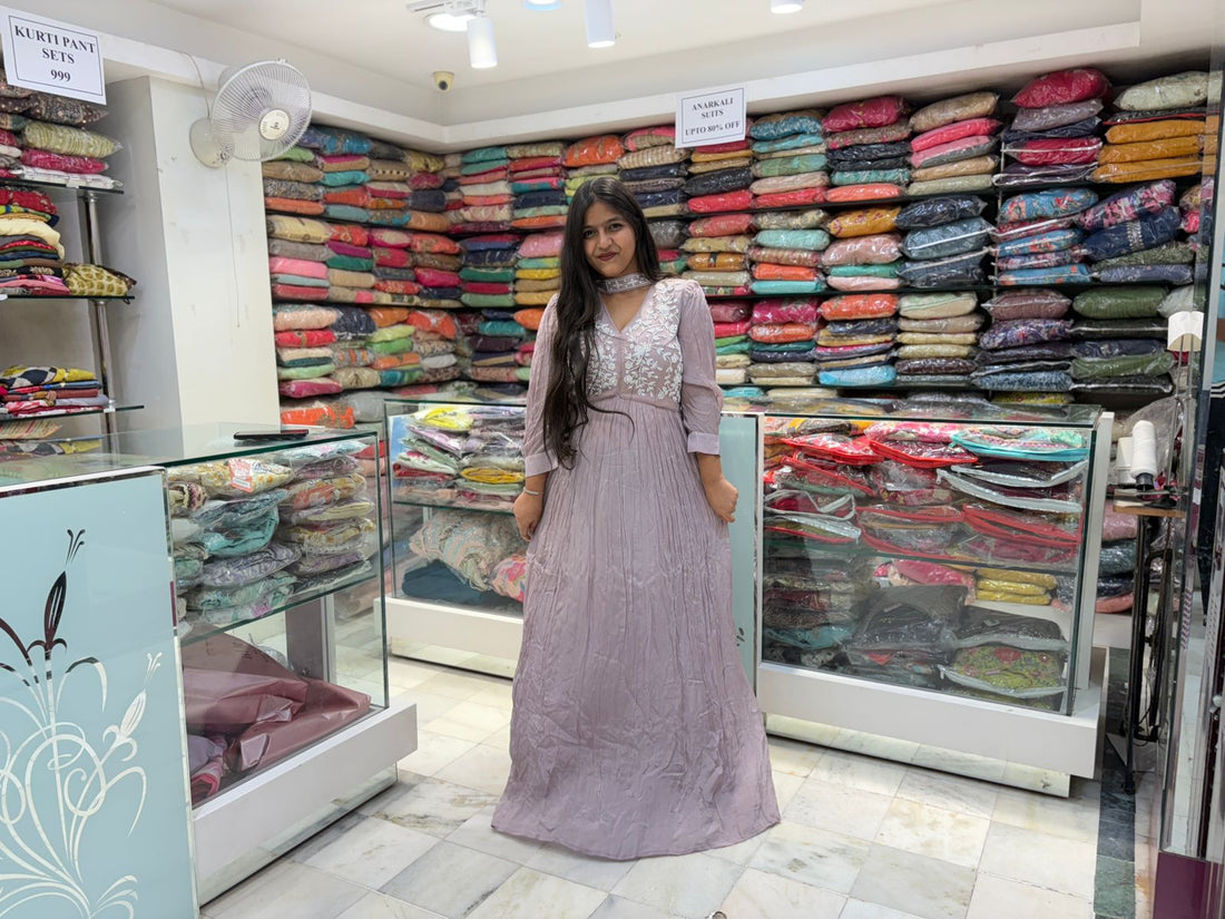 Pure Chinon Pearl Moti Work Party Wear Gown