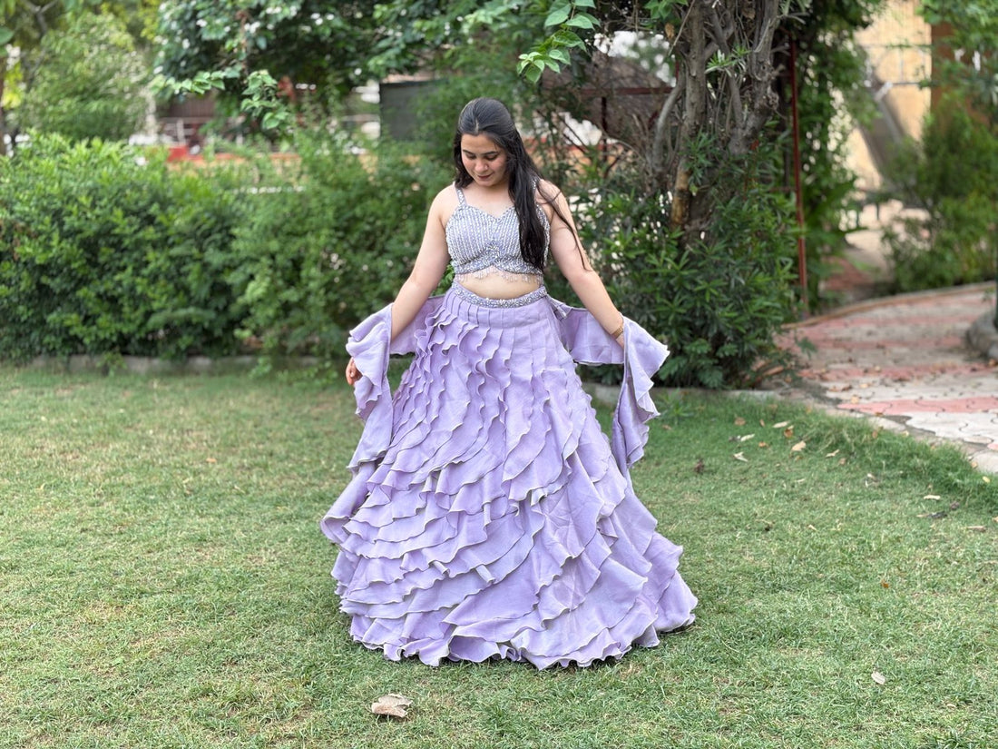 Chinon Party Wear Multilayered Ball Style Flared Lehenga