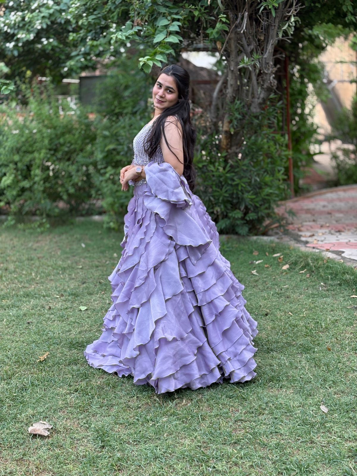 Chinon Party Wear Multilayered Ball Style Flared Lehenga