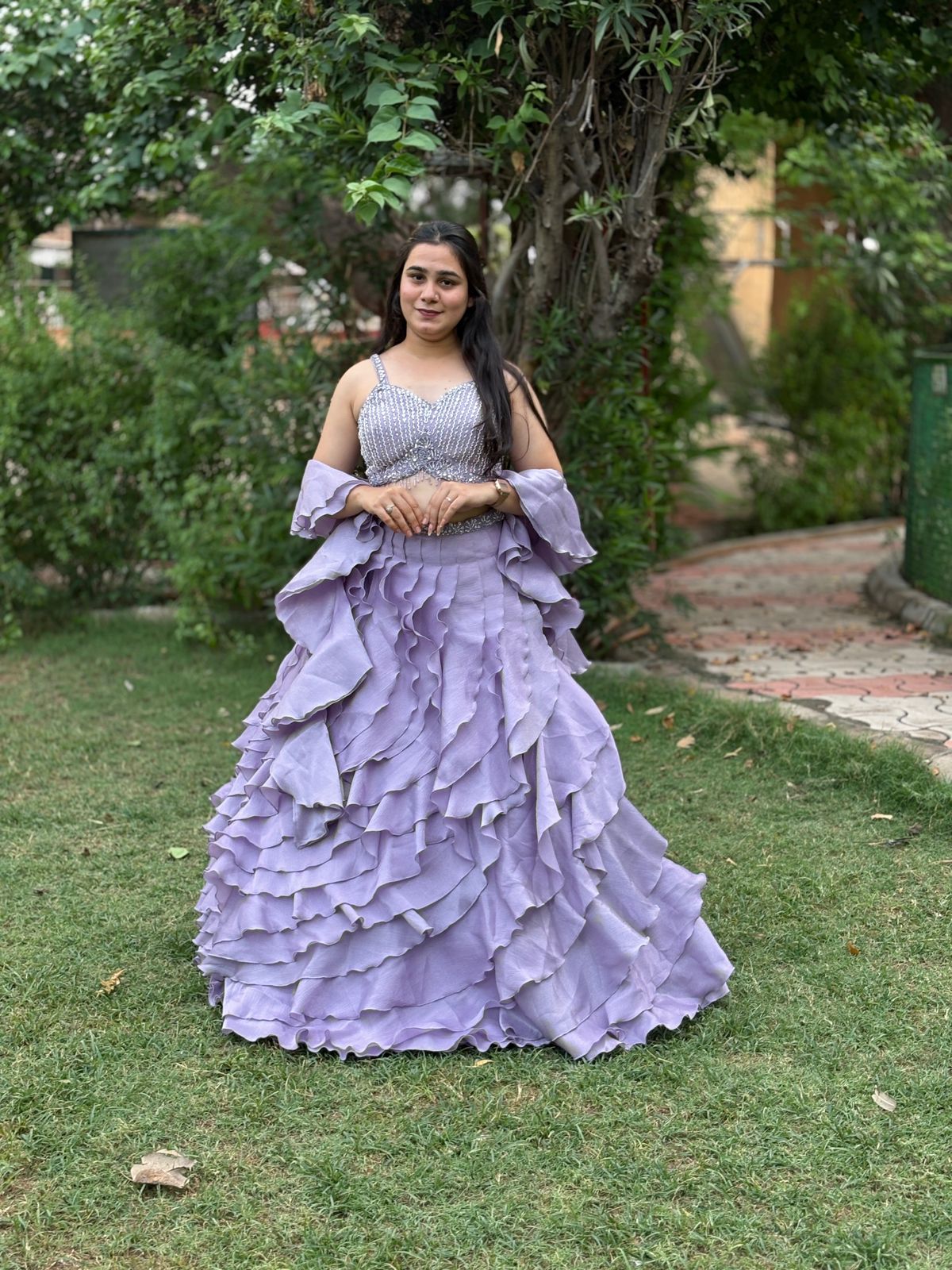 Chinon Party Wear Multilayered Ball Style Flared Lehenga