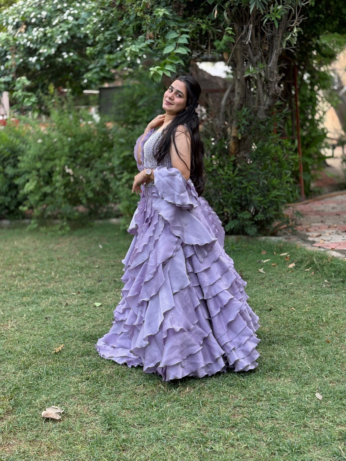 Chinon Party Wear Multilayered Ball Style Flared Lehenga