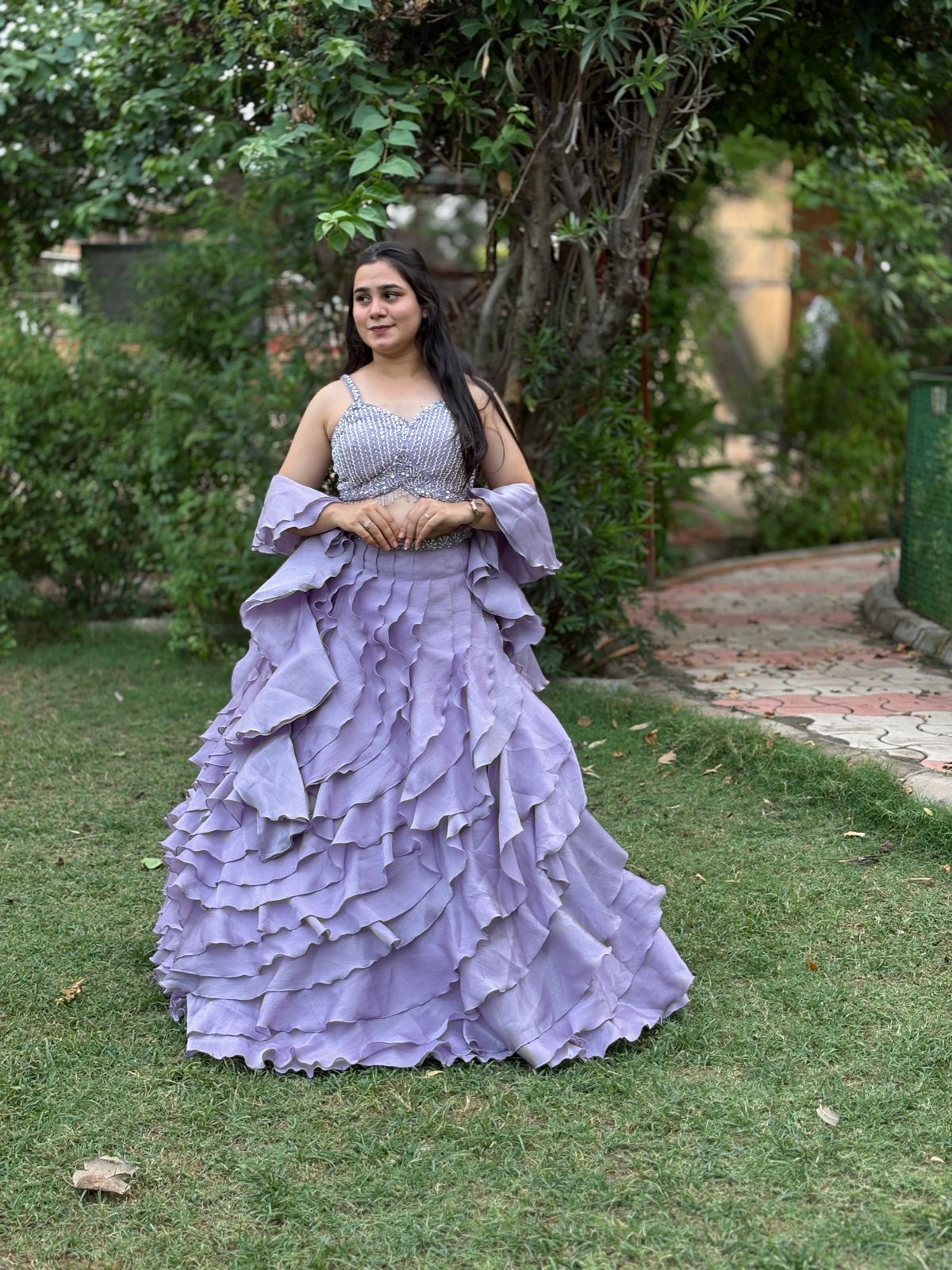 Chinon Party Wear Multilayered Ball Style Flared Lehenga