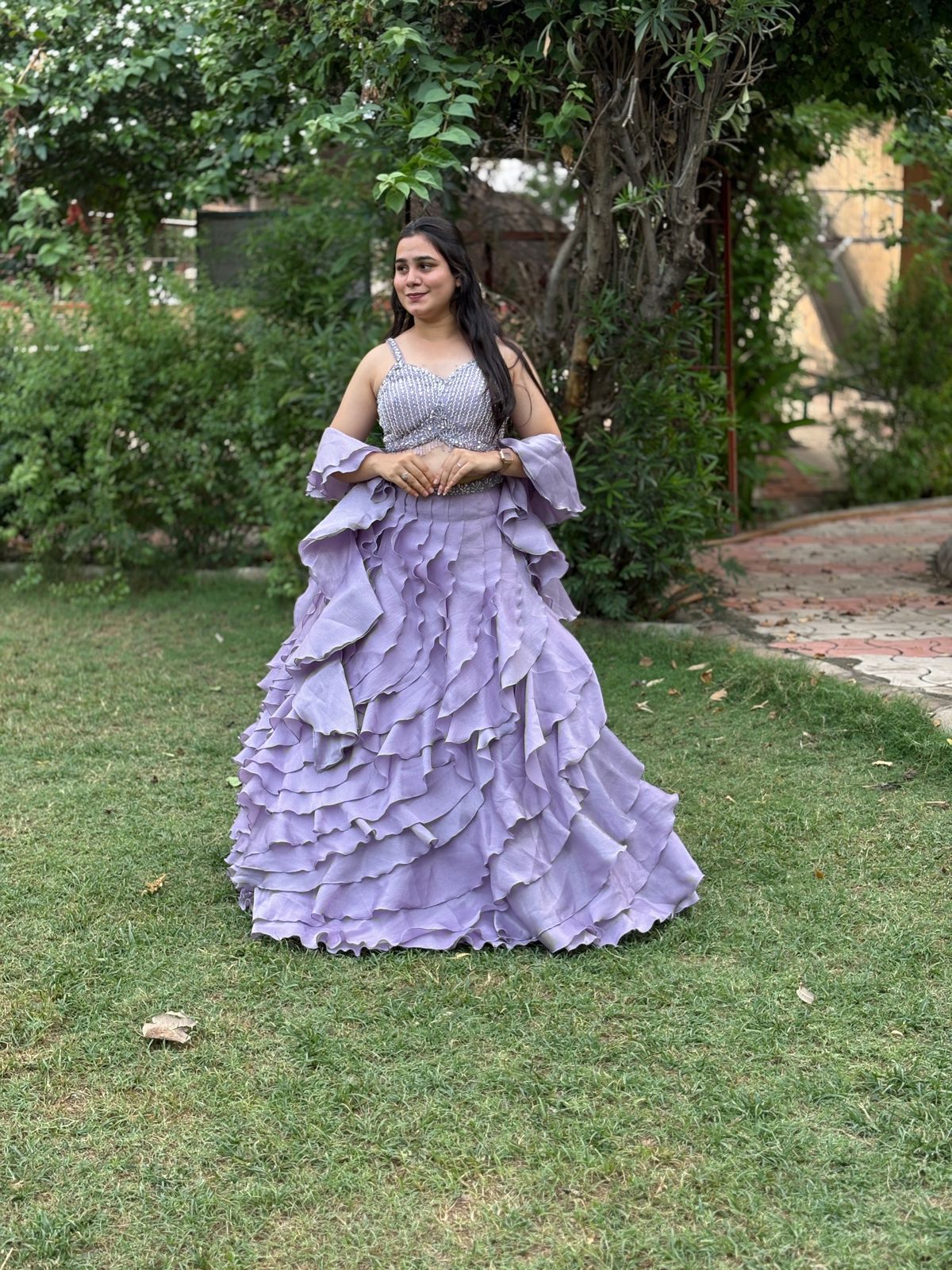 Chinon Party Wear Multilayered Ball Style Flared Lehenga