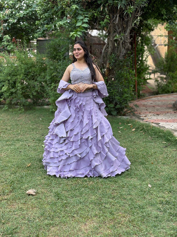 Chinon Party Wear Multilayered Ball Style Flared Lehenga