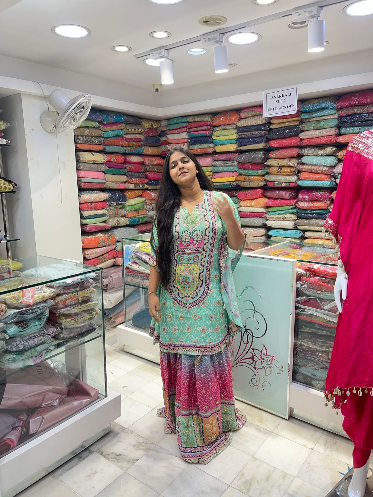 Crepe Fabric Printed Multicolor Kaftan with Sharara