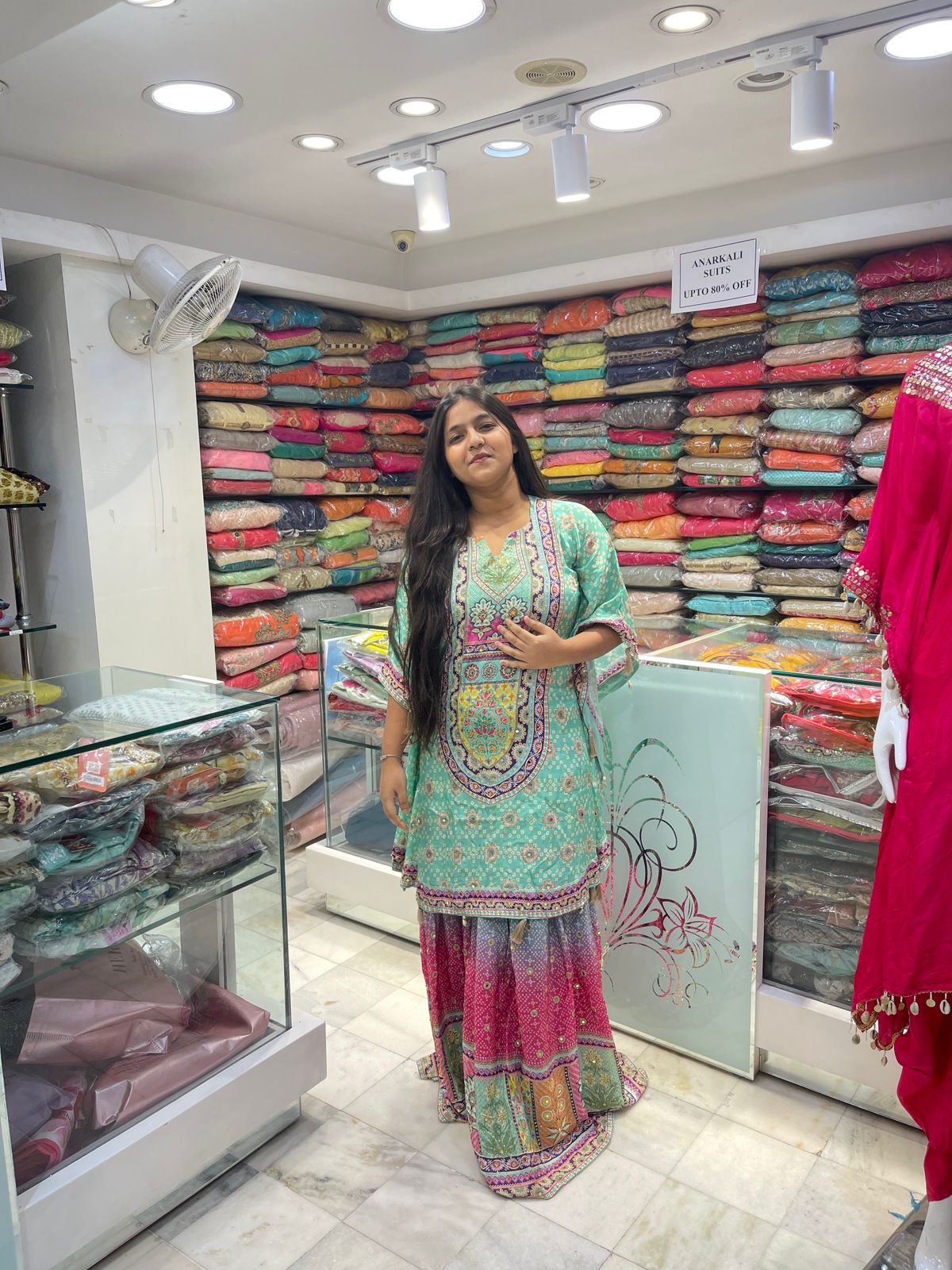 Crepe Fabric Printed Multicolor Kaftan with Sharara