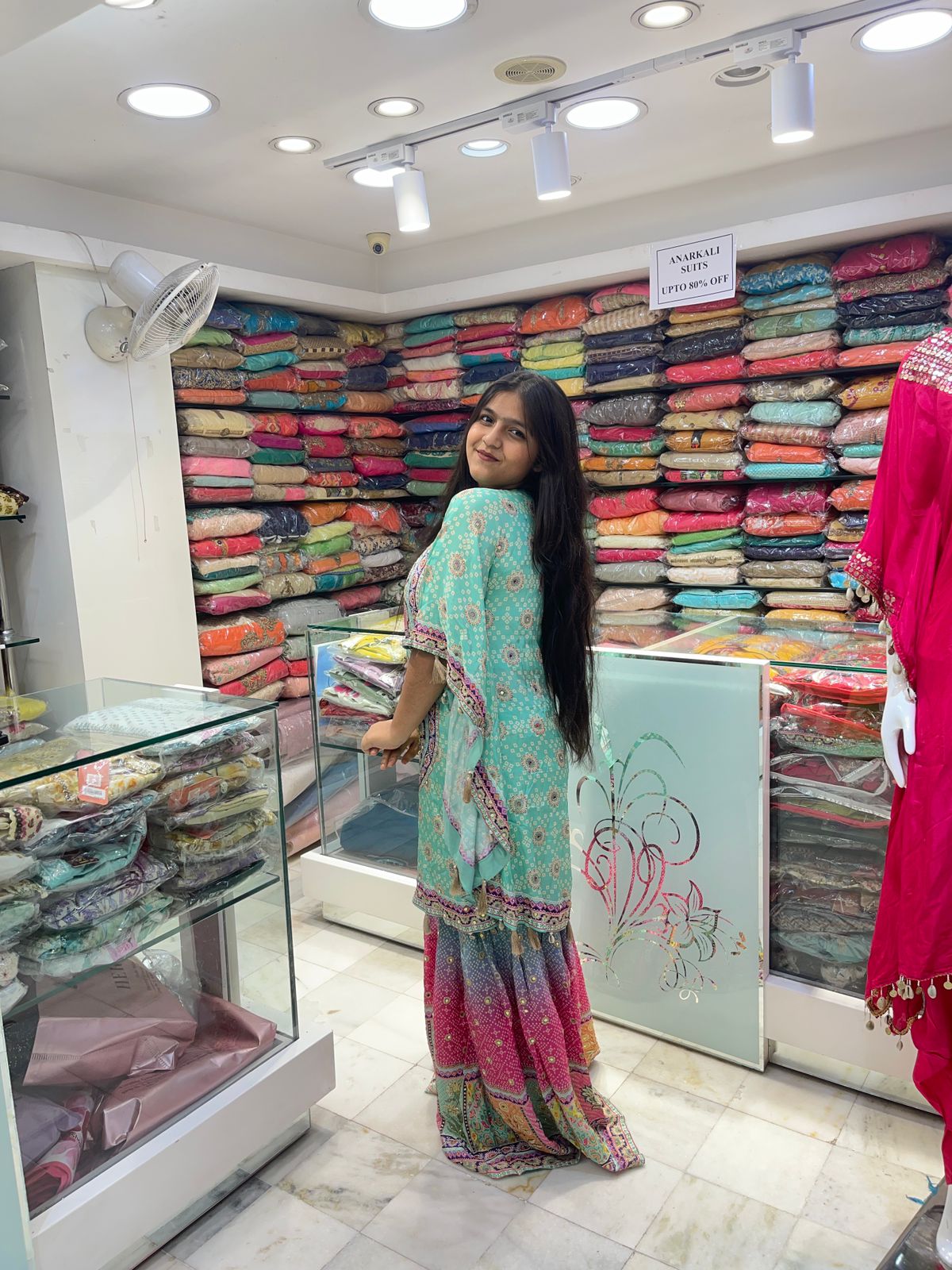 Crepe Fabric Printed Multicolor Kaftan with Sharara