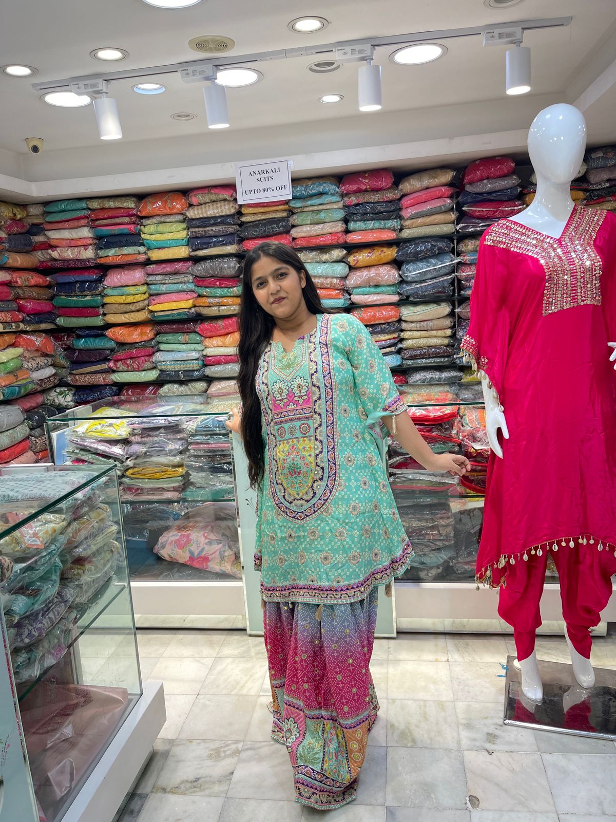 Crepe Fabric Printed Multicolor Kaftan with Sharara