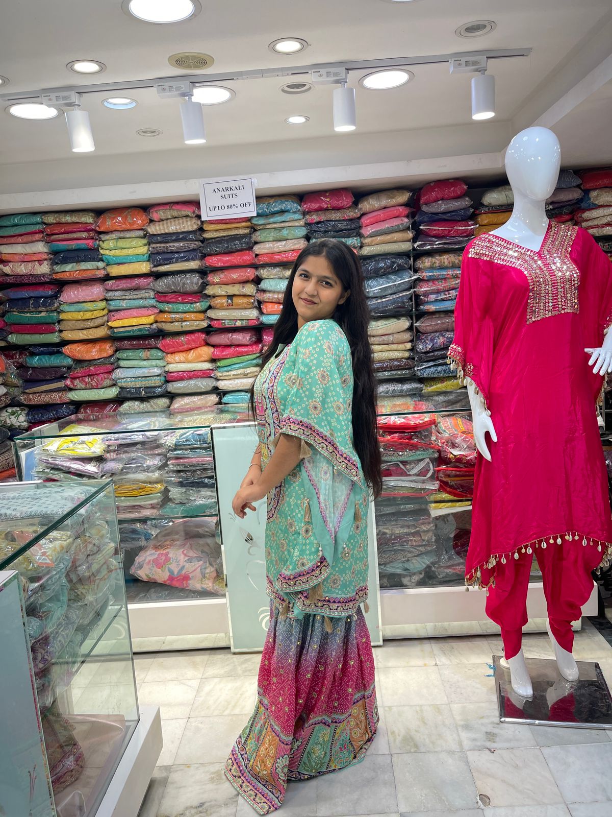 Crepe Fabric Printed Multicolor Kaftan with Sharara