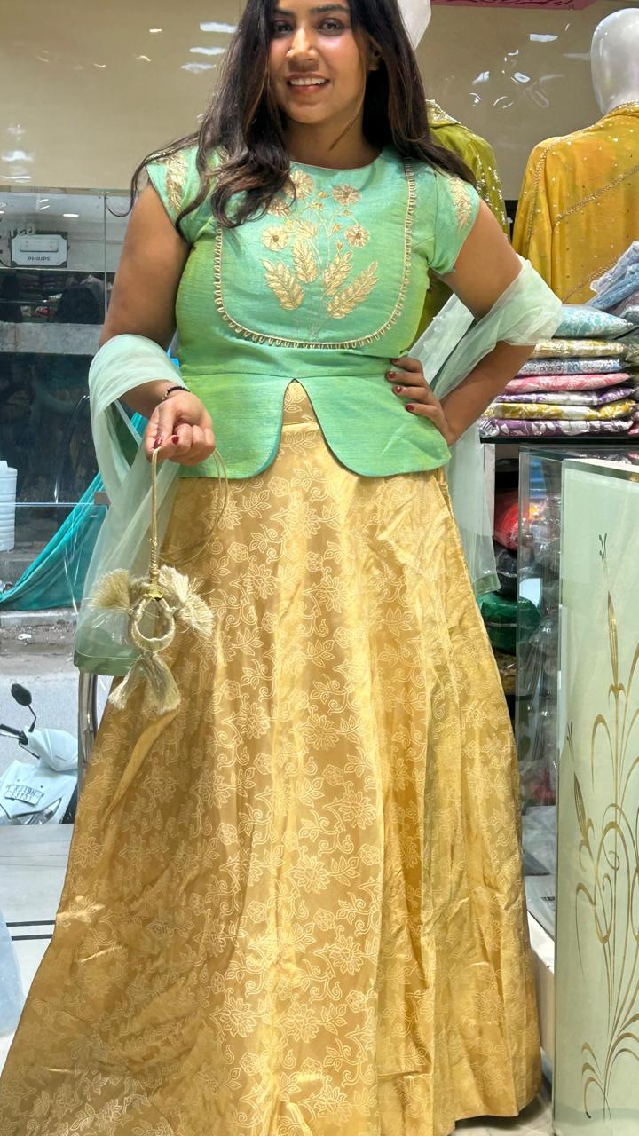 Banarasi lehenga Silk Top With Gotta Patti Floral Patter Top For Parties