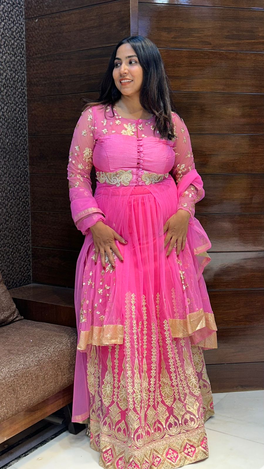 Long Top Indo Western Stylish Wedding Embroidered Lehenga In Silk And Net