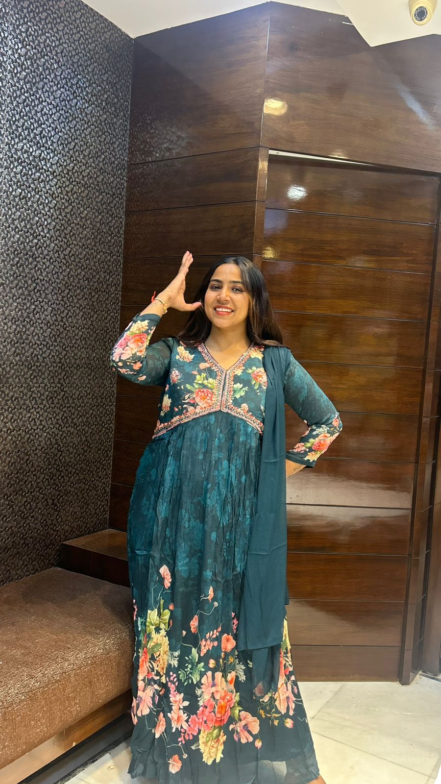 One piece designer chinon fabric floral print gown