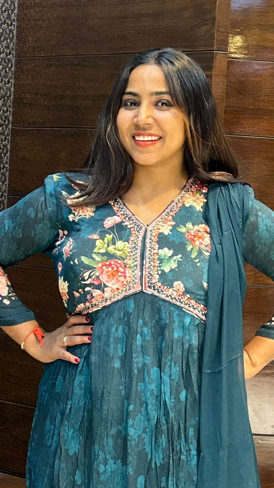 One piece designer chinon fabric floral print gown