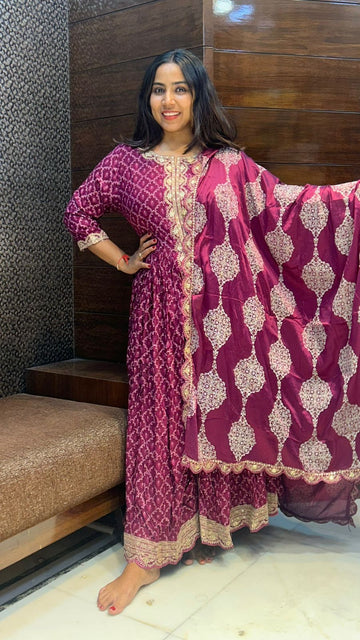 Rayon cotton front slit partywear anarkali suit