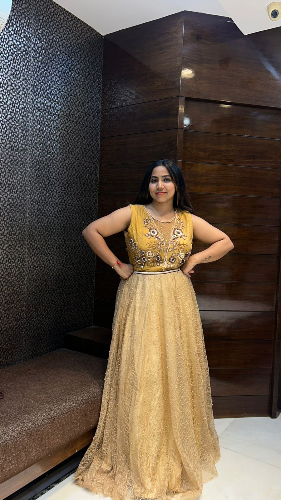 moti pearl sequence work partywear net gown