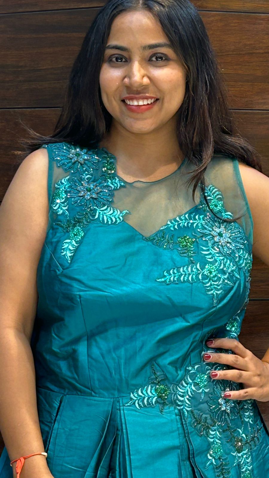 teal green tapeda silk embroidered partywear gown