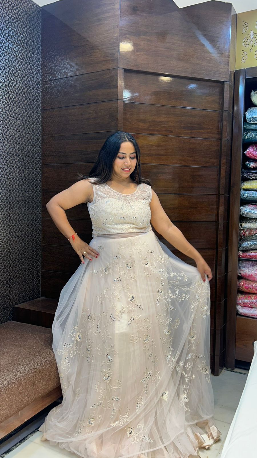 beautiful heavy sequence mirror thread work wedding gowns