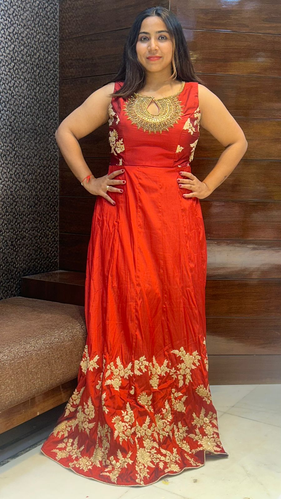 beads zari embroidery work partywear gown