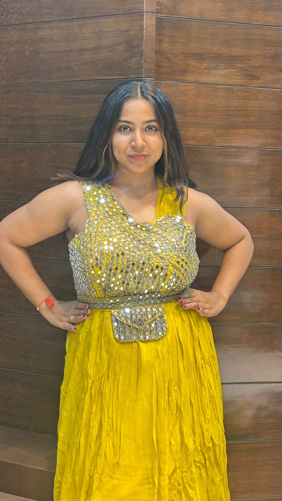 haldi wedding party mirror work pure georgette gown