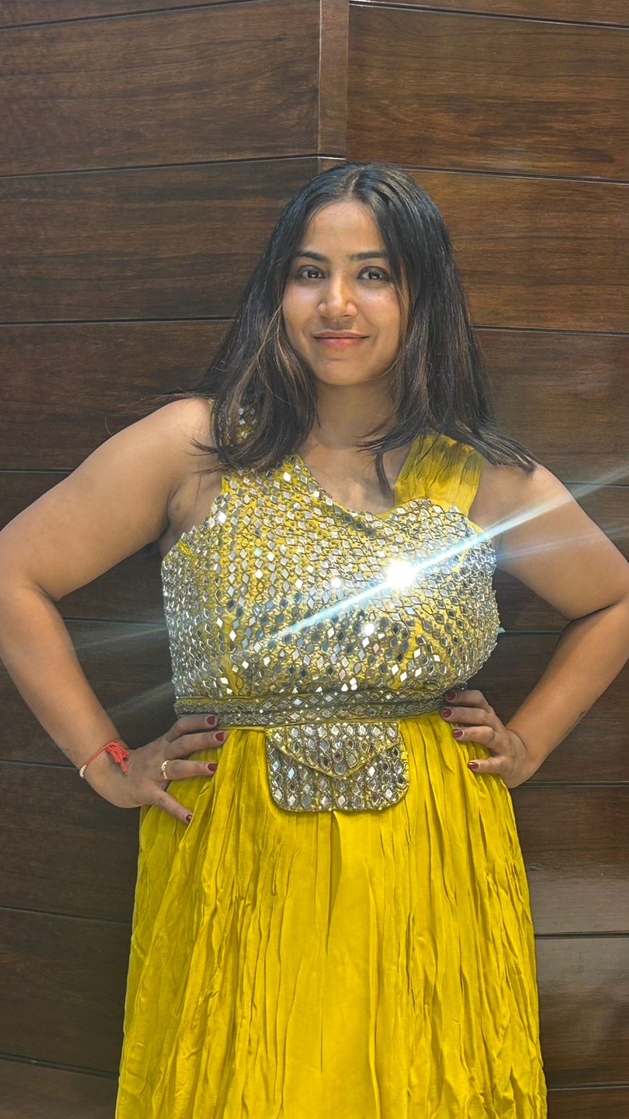 haldi wedding party mirror work pure georgette gown