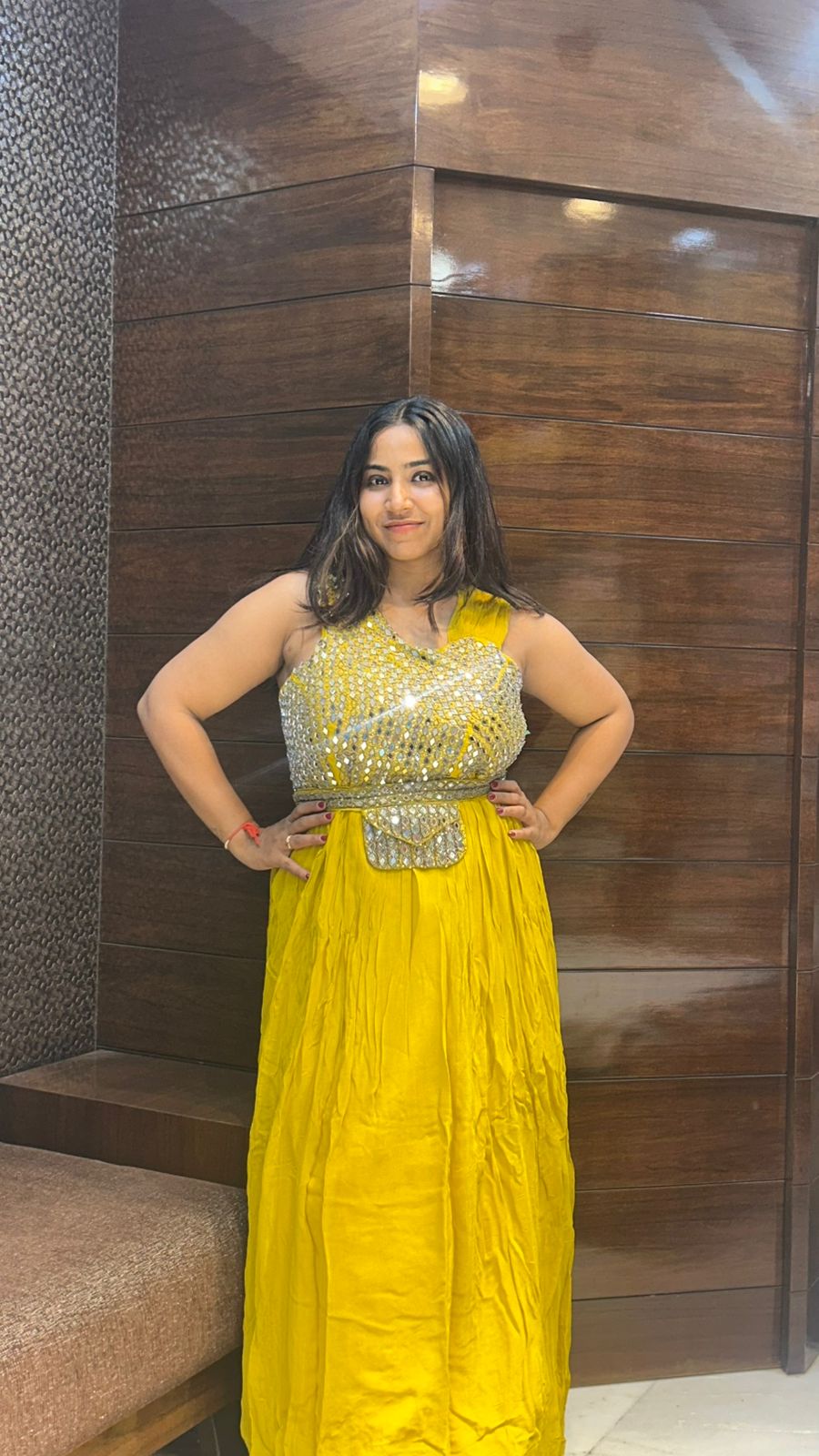 haldi wedding party mirror work pure georgette gown