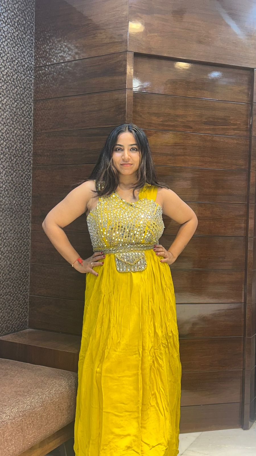 haldi wedding party mirror work pure georgette gown