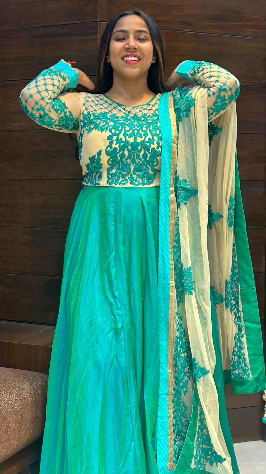 beautiful long anarkali suit pure tapeda with embroidery