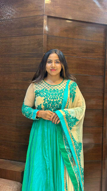 beautiful long anarkali suit pure tapeda with embroidery