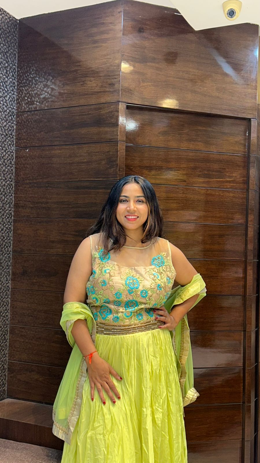 amazing light lemon green embroidered partywear gown