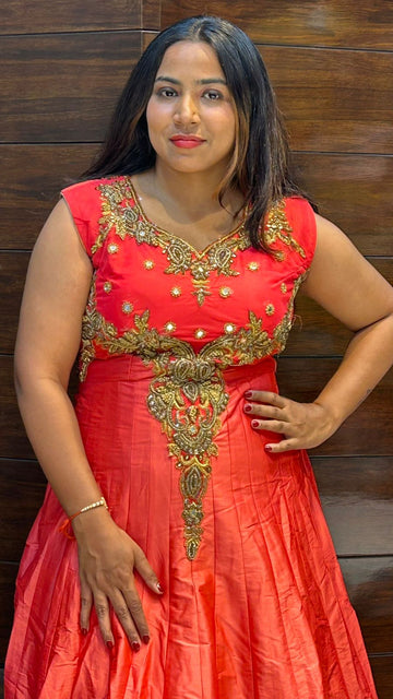 beads zari stone work partywear silk gown