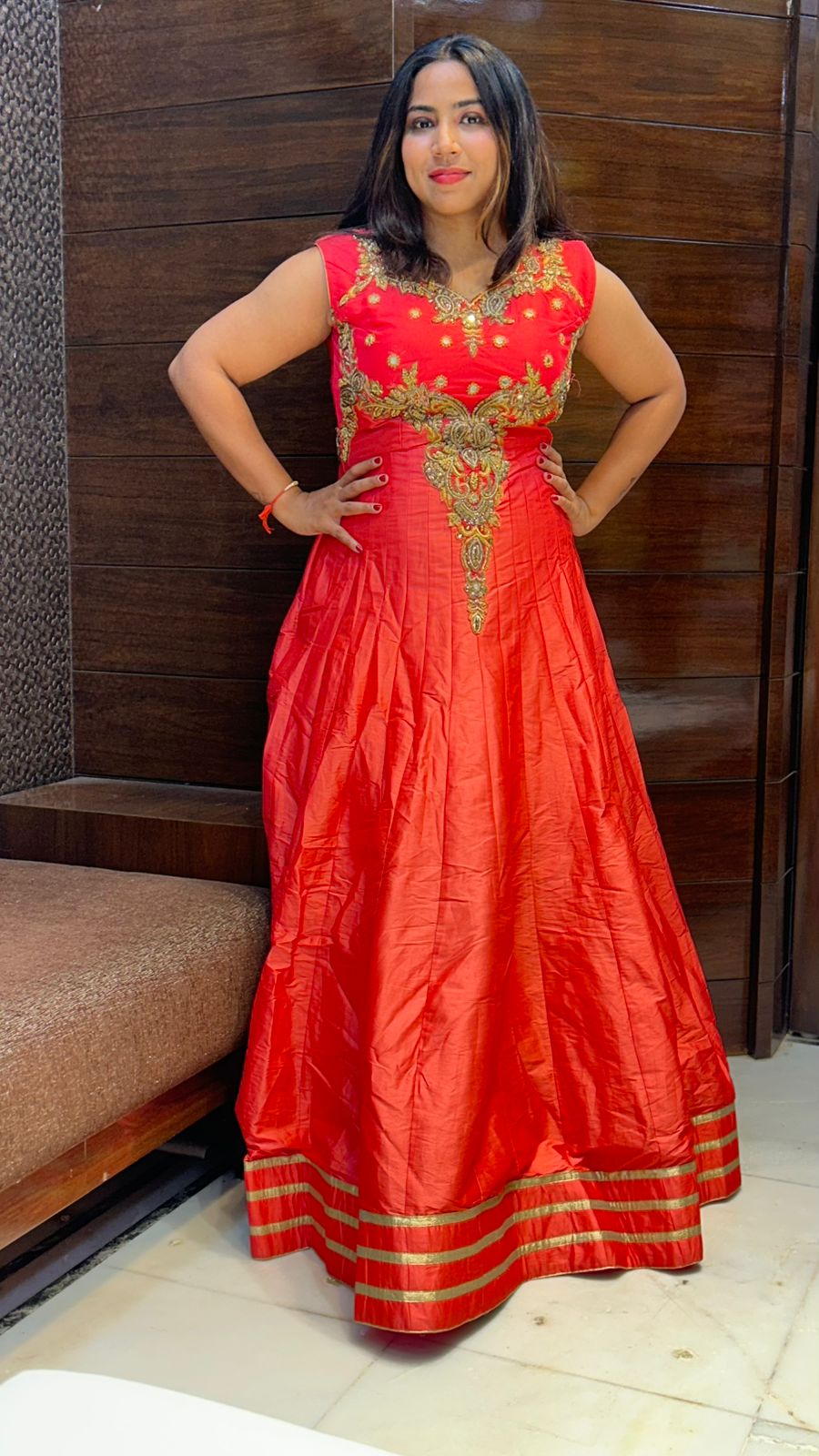 beads zari stone work partywear silk gown