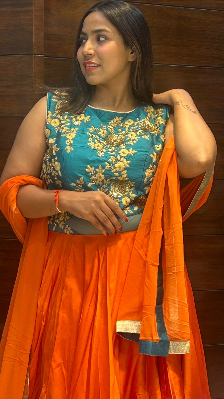 mind blowing zari thread work long partywear gown