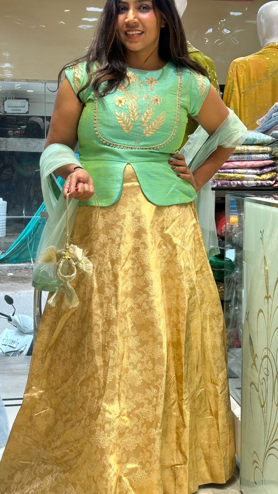 Banarasi lehenga Silk Top With Gotta Patti Floral Patter Top For Parties