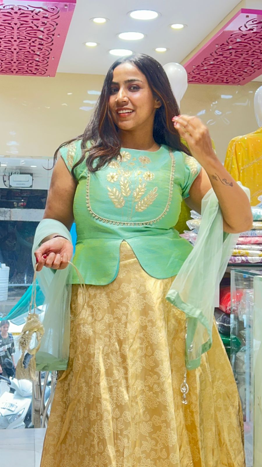 Banarasi lehenga Silk Top With Gotta Patti Floral Patter Top For Parties