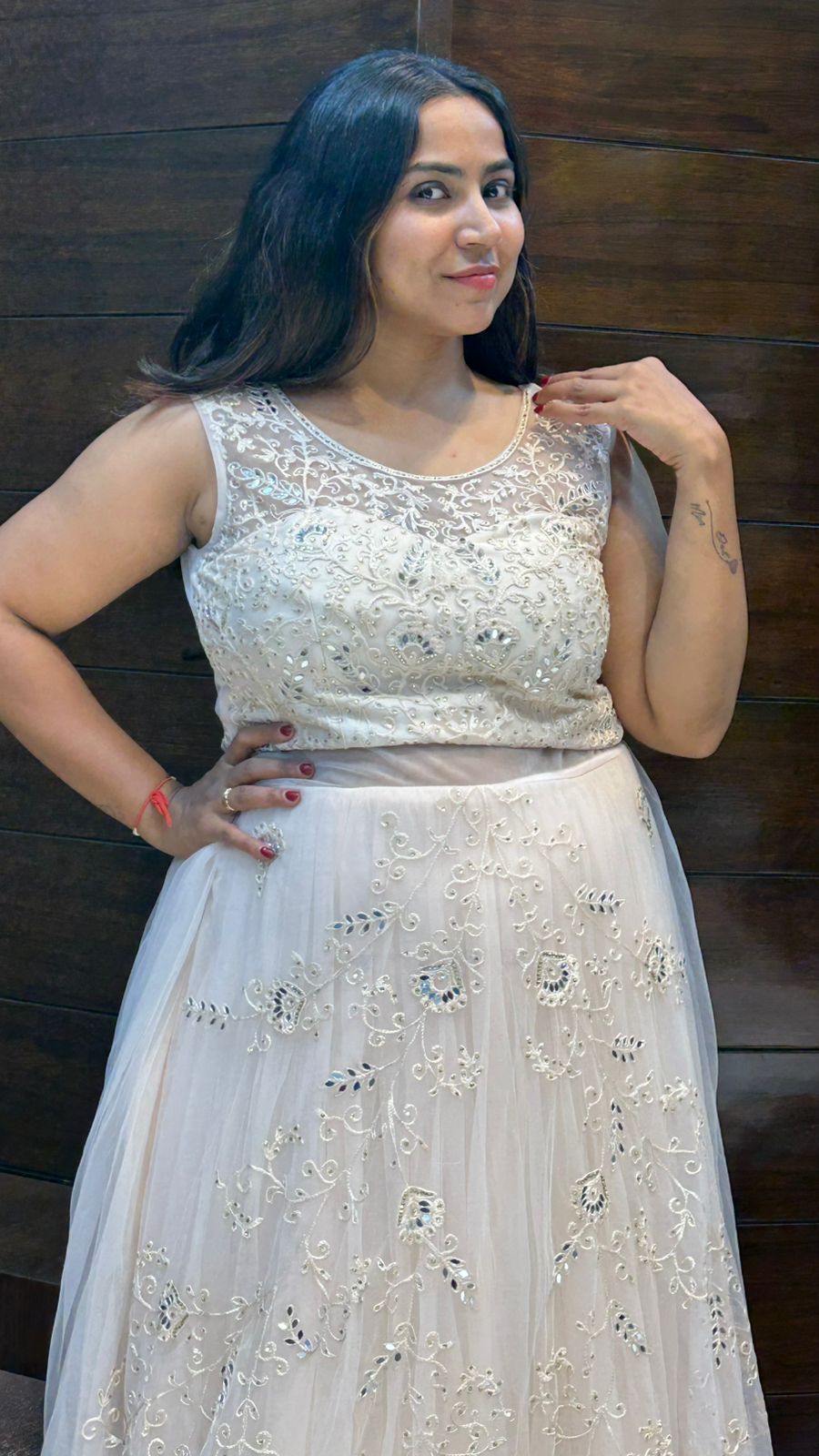 beautiful heavy sequence mirror thread work wedding gowns