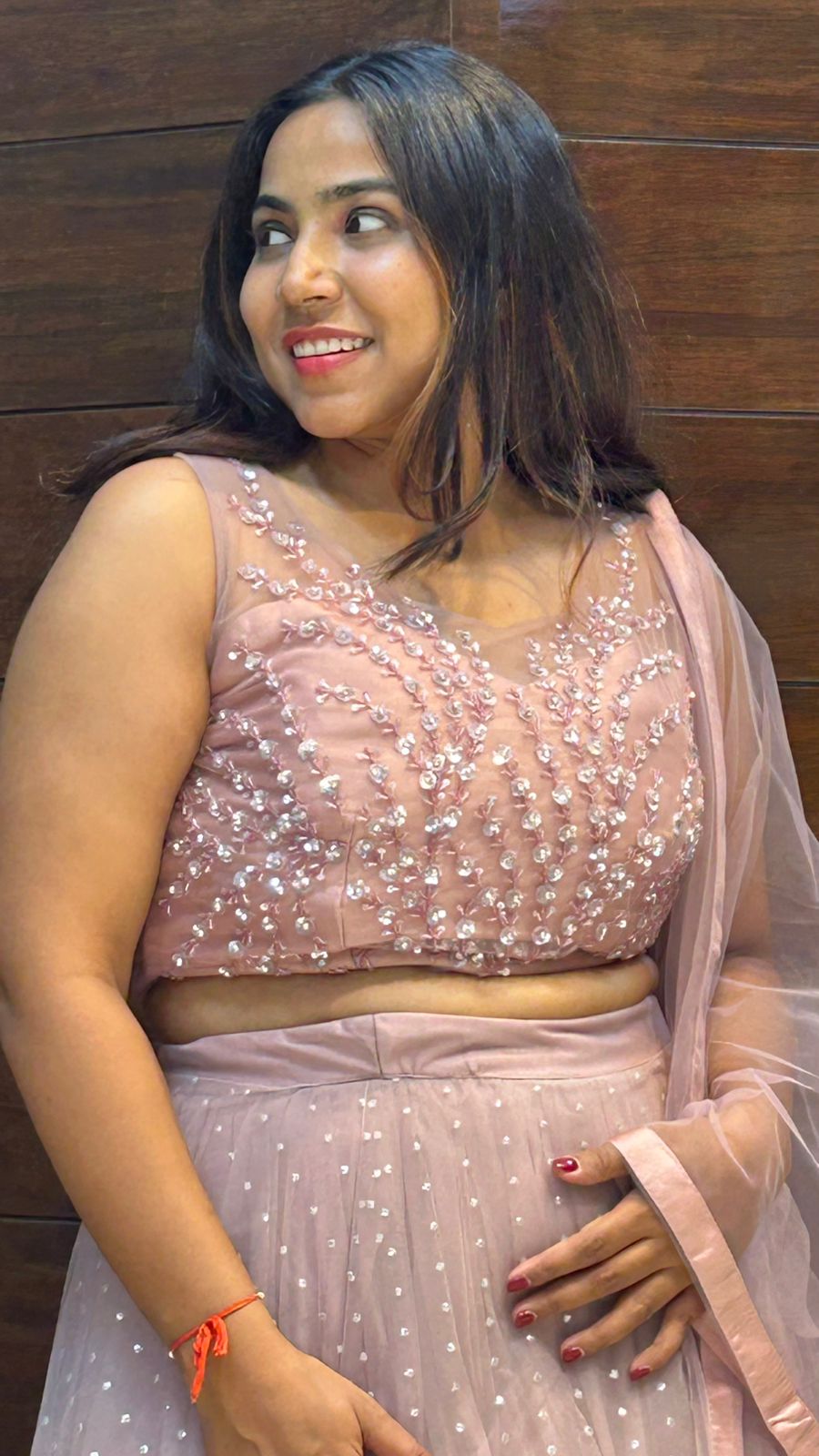 pearl moti sequence leaf work beautiful indo western