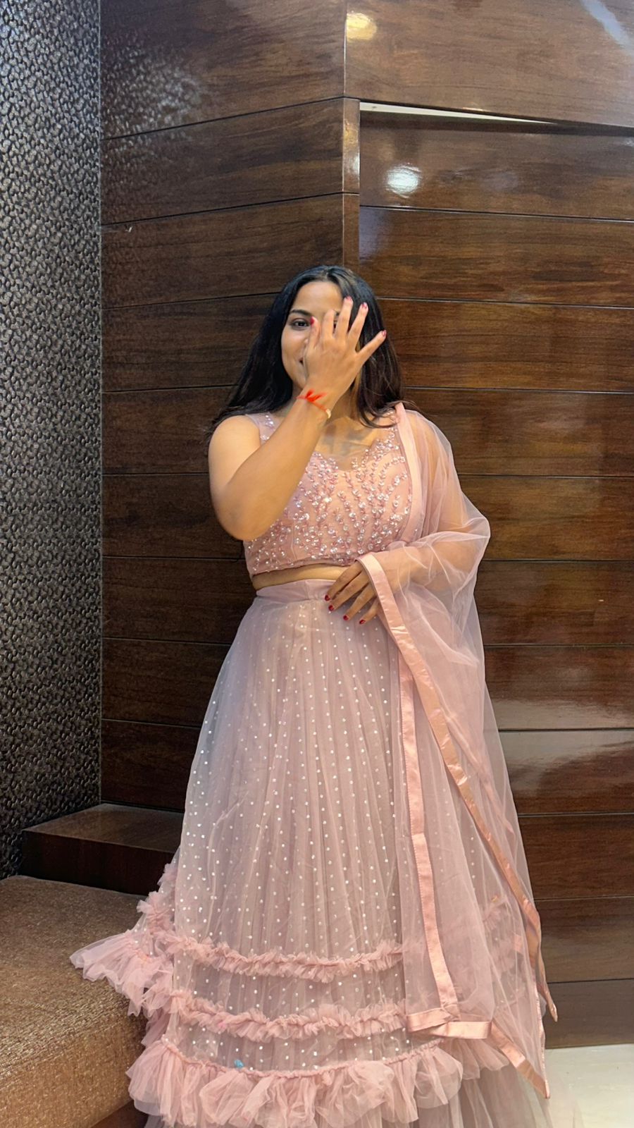 pearl moti sequence leaf work beautiful indo western