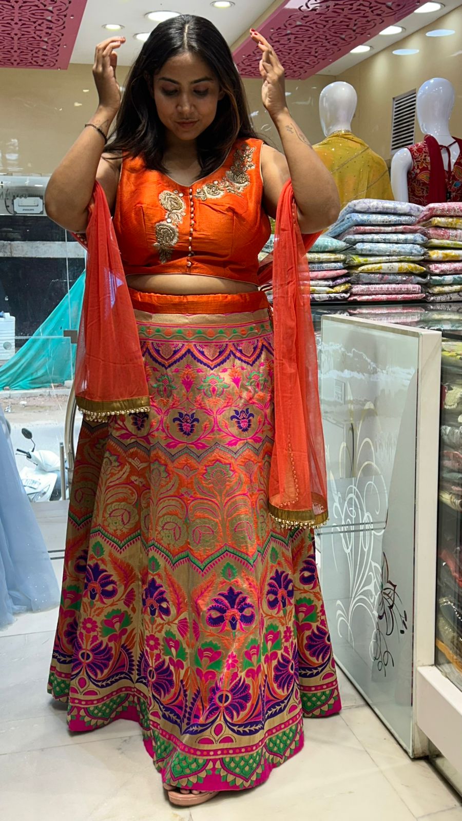 Banarasi Lehenga Silk Top Patch Work Partywear Lehenga