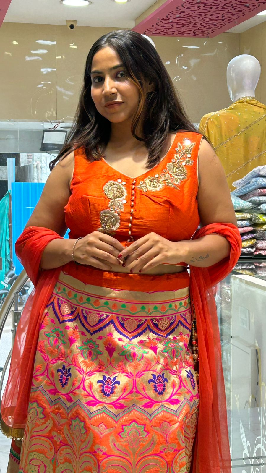 Banarasi Lehenga Silk Top Patch Work Partywear Lehenga