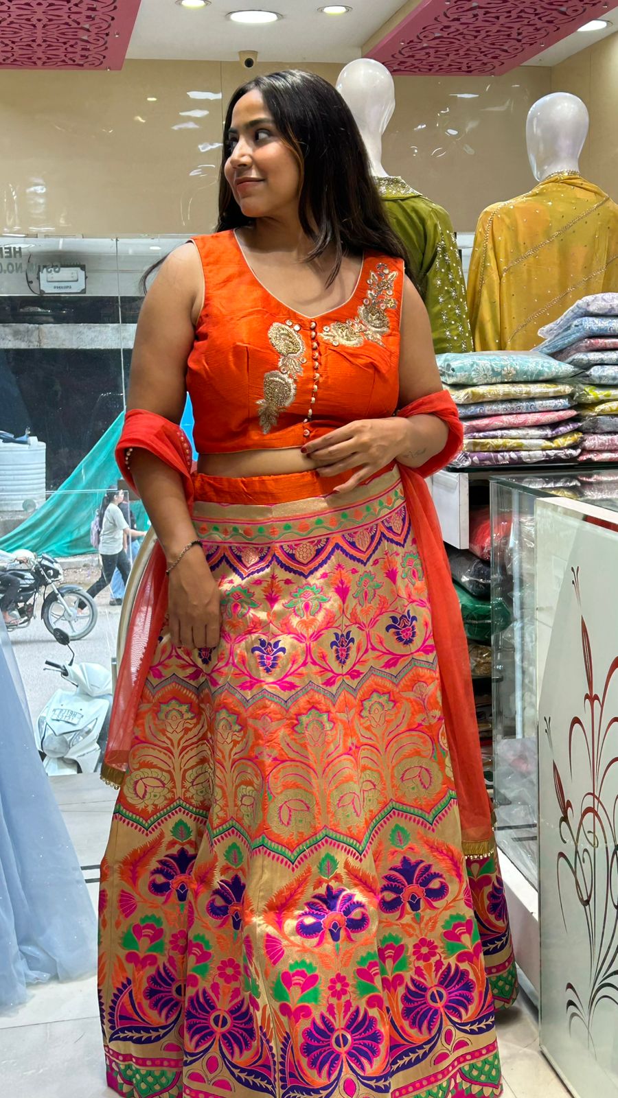 Banarasi Lehenga Silk Top Patch Work Partywear Lehenga