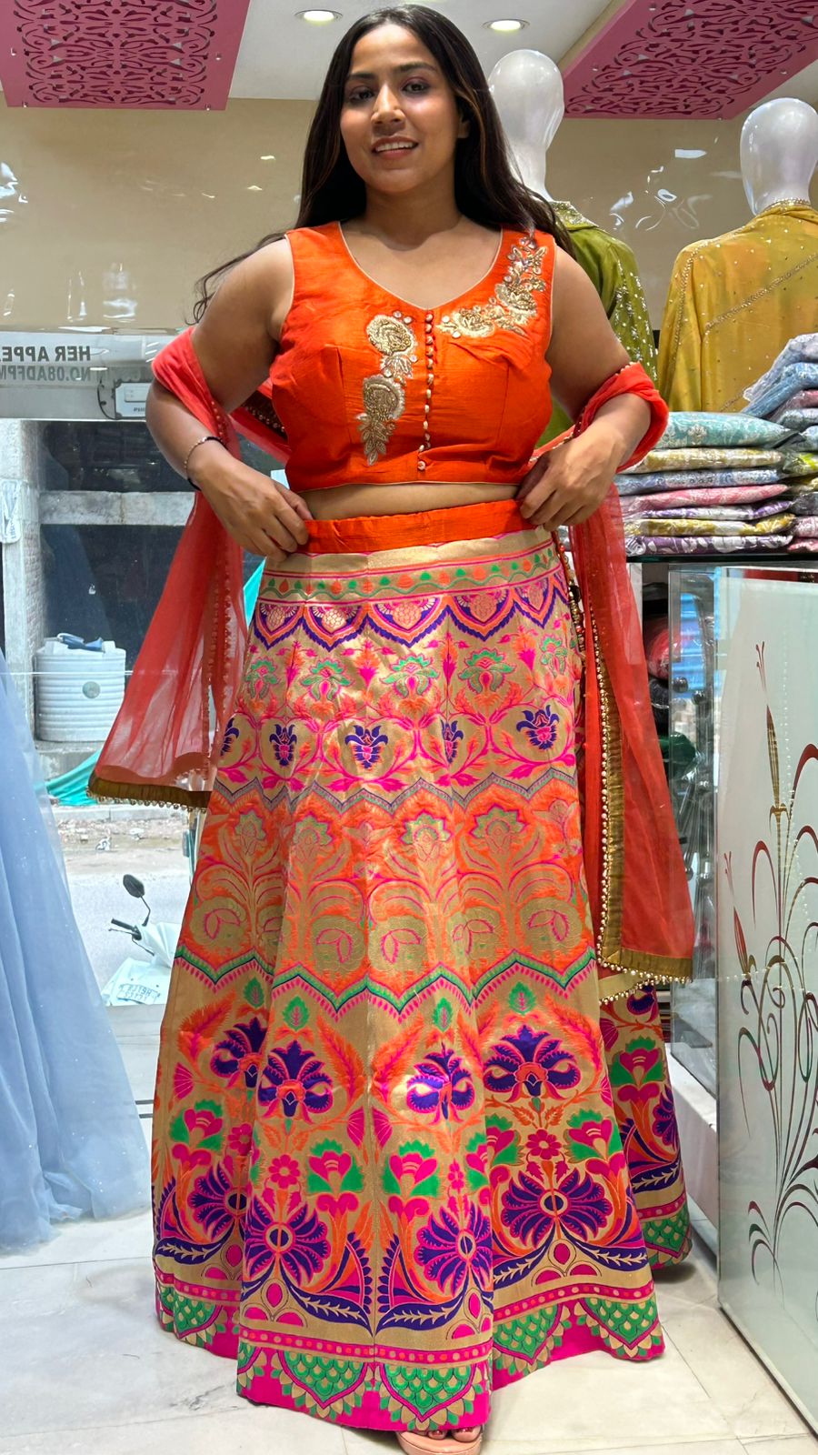 Banarasi Lehenga Silk Top Patch Work Partywear Lehenga