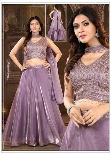 zimmi chu lavender light wieght embroidered top with lehenga