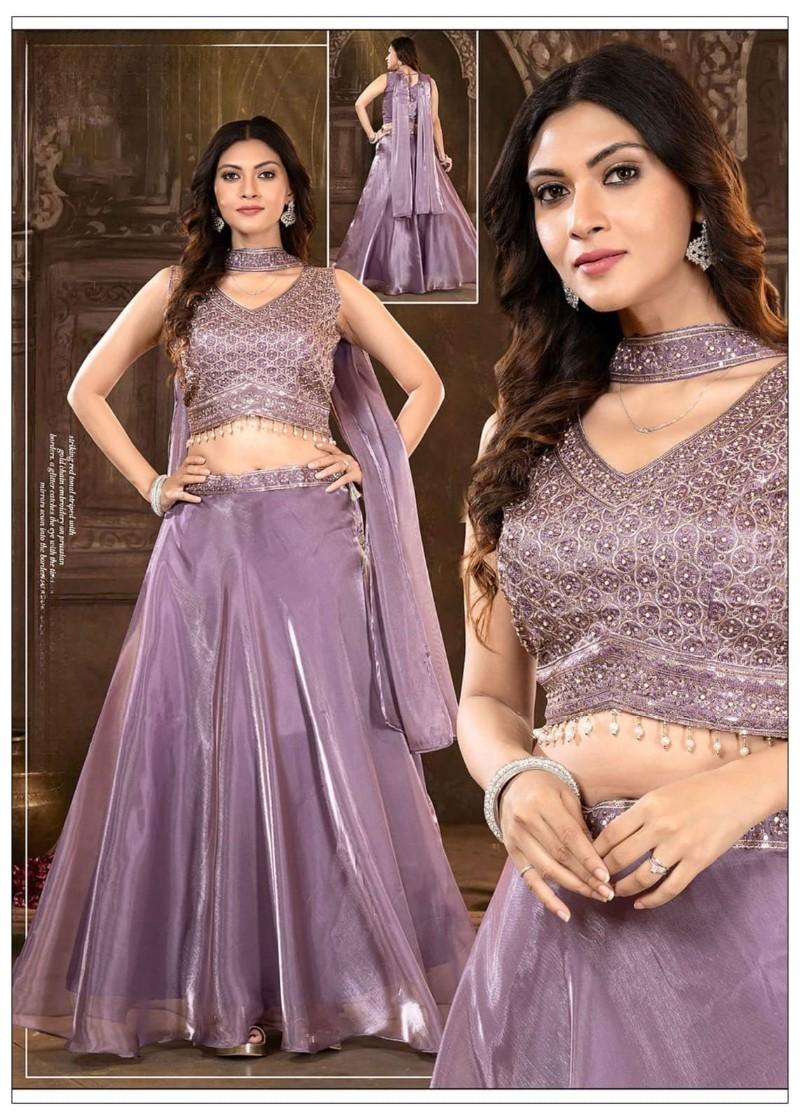 zimmi chu lavender light wieght embroidered top with lehenga