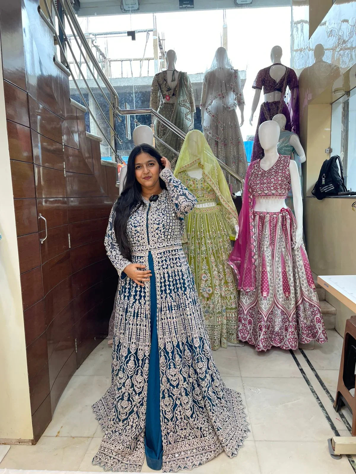 Heavy Wedding Indo-Western Zari Handwork Long Bridal Gown